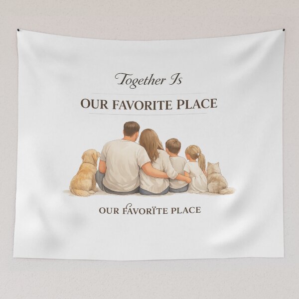 Item preview, Together Is Our Favorite Place – Family Love Illustration with Dog and Cat designed and sold by MariMarArt.