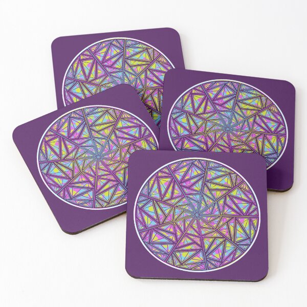 Item preview, Neon Geometric Triangle Mandala — Psychedelic Circle Pattern in Purple Pink Yellow Blue designed and sold by RareSquareBearArts.