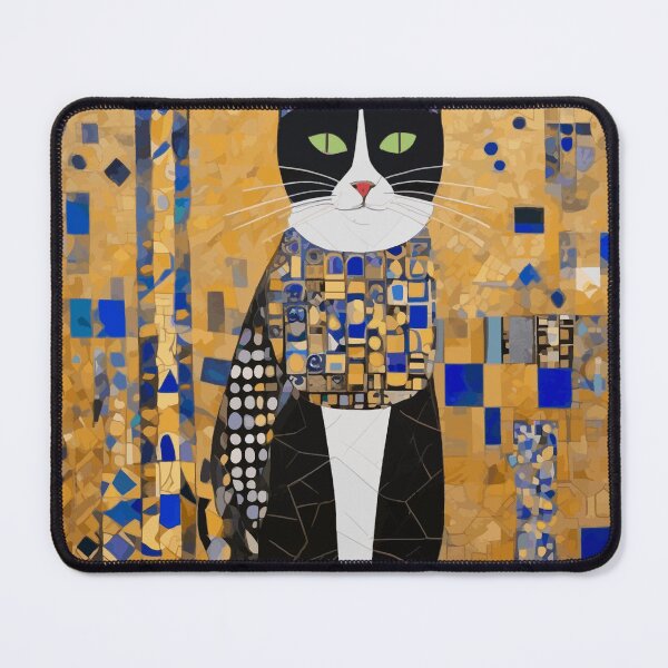 Item preview, Gustav Klimt Tuxedo Cat with Colorful Geometric Background  designed and sold by Vicky Brago-Mitchell®.