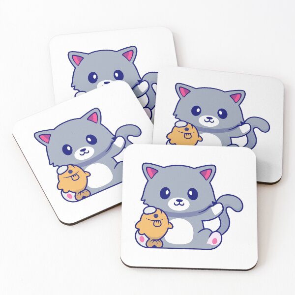 Item preview, Cute Grey Cat Holding a Big Fish Illustration designed and sold by mintxw.