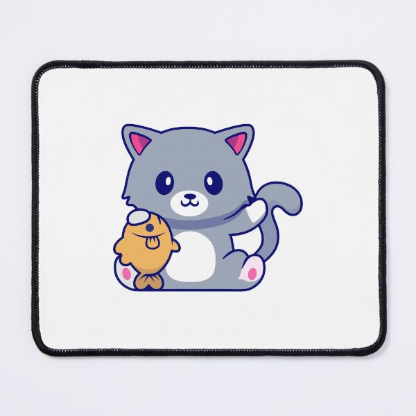 Item preview, Cute Grey Cat Holding a Big Fish Illustration designed and sold by mintxw.