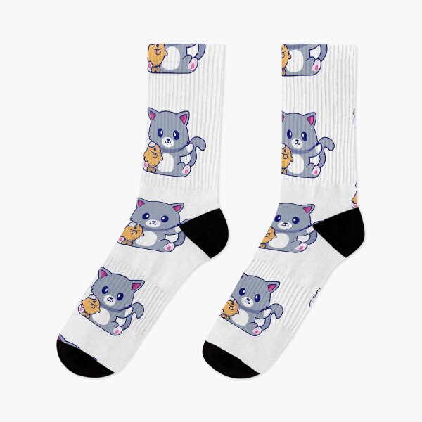 Item preview, Cute Grey Cat Holding a Big Fish Illustration designed and sold by mintxw.