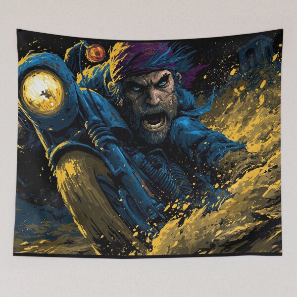 Item preview, Screaming Biker Caricature on Blue Motorcycle designed and sold by Piotrek0001.