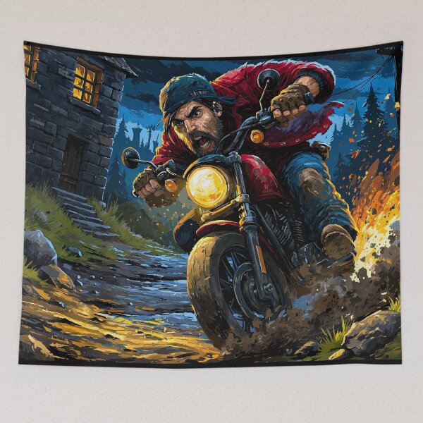 Item preview, Biker Riding Through Mud and Dark Forest designed and sold by Piotrek0001.