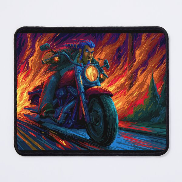 Item preview, Red Motorcycle Parked in Fiery Landscape designed and sold by Piotrek0001.