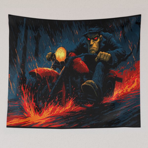 Item preview, Biker with Glowing Red Eyes in Flames designed and sold by Piotrek0001.