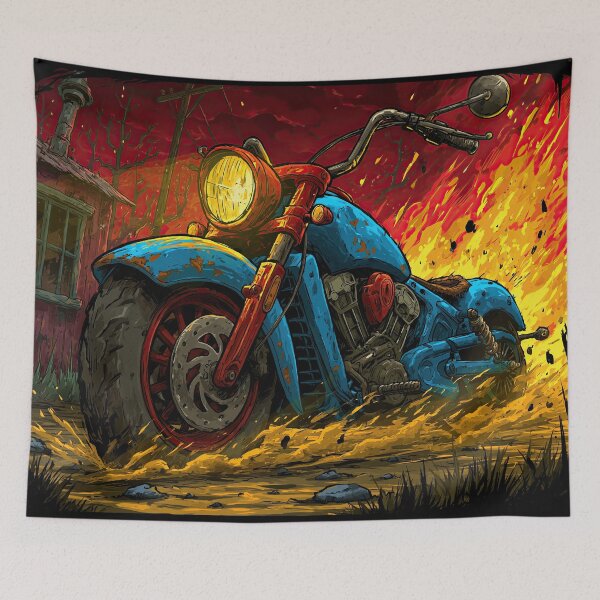 Item preview, Blue Motorcycle with Flames on Tires designed and sold by Piotrek0001.