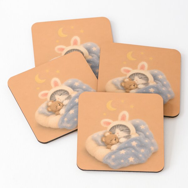Item preview, “Starry Dreams: Sleeping Kitten with Teddy Bear” designed and sold by pixelartestudio.