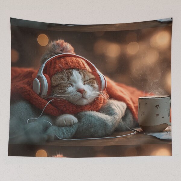 Item preview, Warm Silence in Orange Knits – Cozy Cat Lo-Fi Moment designed and sold by TreatLLC.