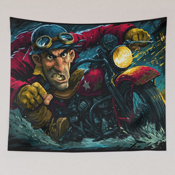 Item preview, Biker with Goggles Speeding in Rain Caricature designed and sold by Piotrek0001.
