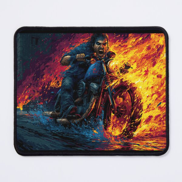 Item preview, Blue Motorcycle and Rider Splashing Through Fire designed and sold by Piotrek0001.