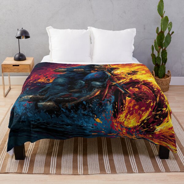 Item preview, Blue Motorcycle and Rider Splashing Through Fire designed and sold by Piotrek0001.
