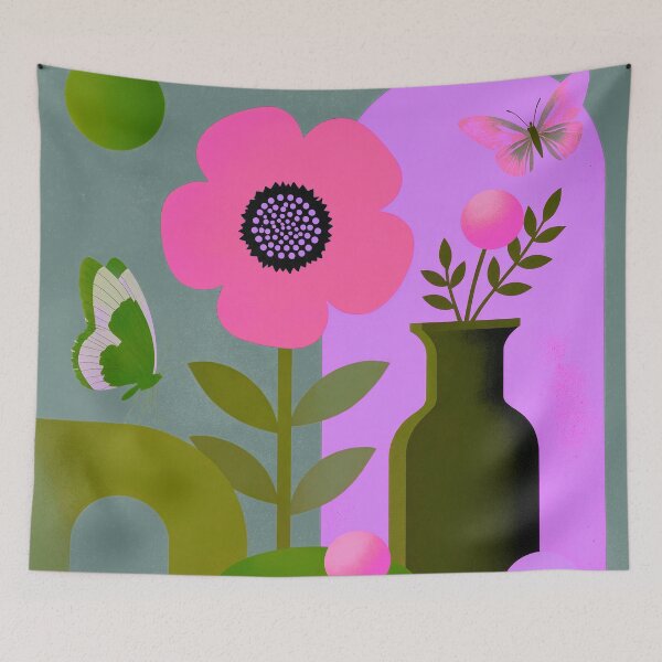 Item preview, Pink Blossom Glow | Modern Botanical Butterfly Wall Art designed and sold by joycrysstudio.