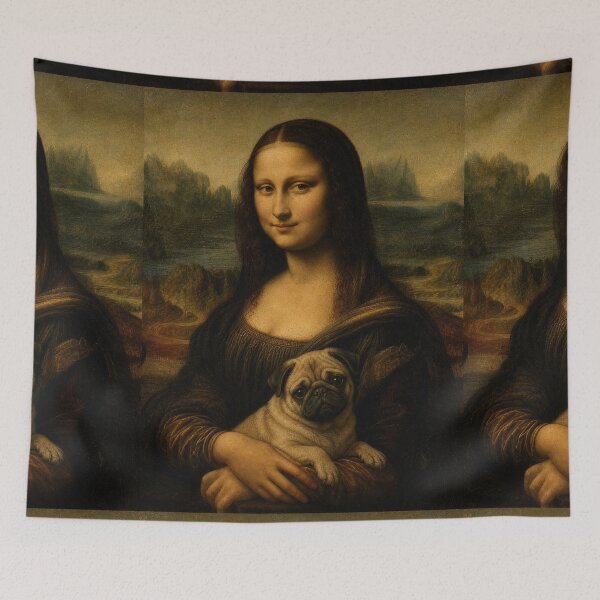 Item preview, Mona Lisa And Cute Pug Friend - Funny Classical Painting Parody designed and sold by merchxwear.
