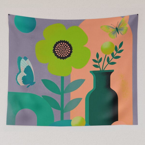 Item preview, Lime Bloom Serenity | Modern Botanical Butterfly Wall Art designed and sold by joycrysstudio.