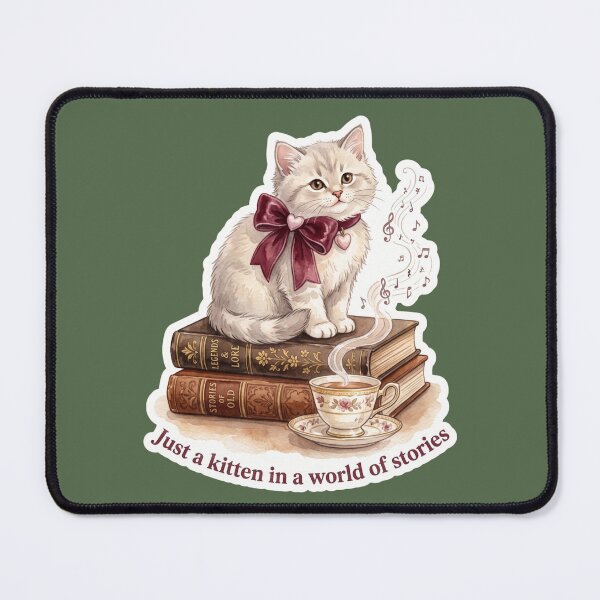 Item preview, Vintage Kitten wearing bows In A World Of Stories Literary Cat  designed and sold by Rahaf-shop9.