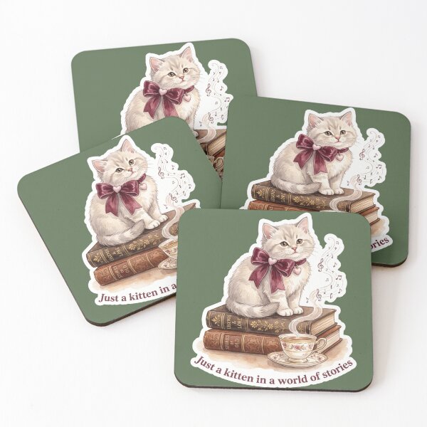 Item preview, Vintage Kitten wearing bows In A World Of Stories Literary Cat  designed and sold by Rahaf-shop9.