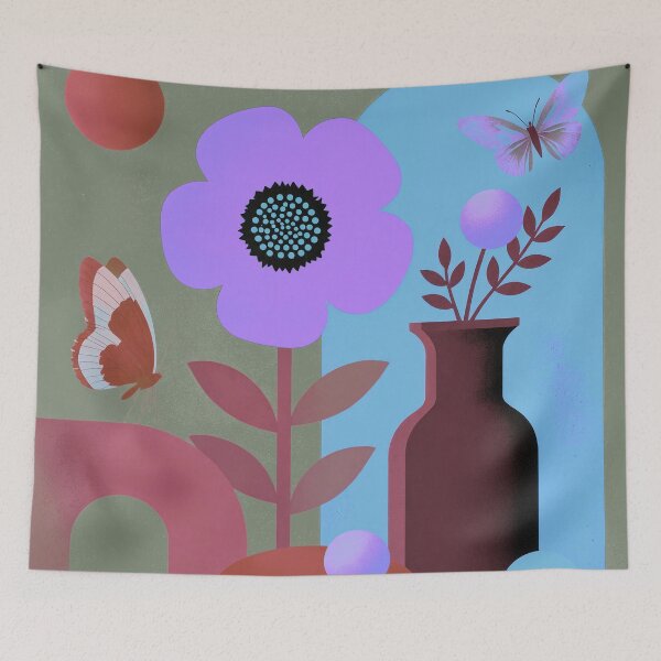 Item preview, Electric Bloom Dream | Neon Botanical Butterfly Wall Art designed and sold by joycrysstudio.