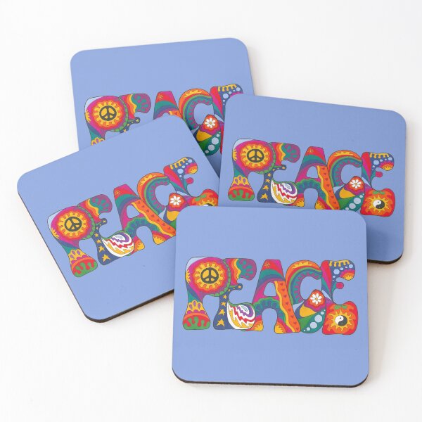 Item preview, Psychedelic Peace Word Art Blue- Retro Hippie Rainbow Groovy Peace Design designed and sold by Kellie Espie Art.