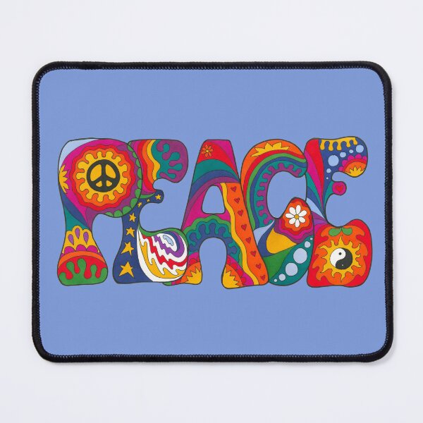 Item preview, Psychedelic Peace Word Art Blue- Retro Hippie Rainbow Groovy Peace Design designed and sold by Kellie Espie Art.