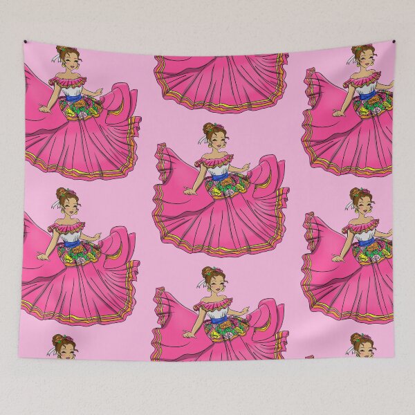 Item preview, Traditional Mexican Dancer Pink Dress designed and sold by MarielaArtShop.