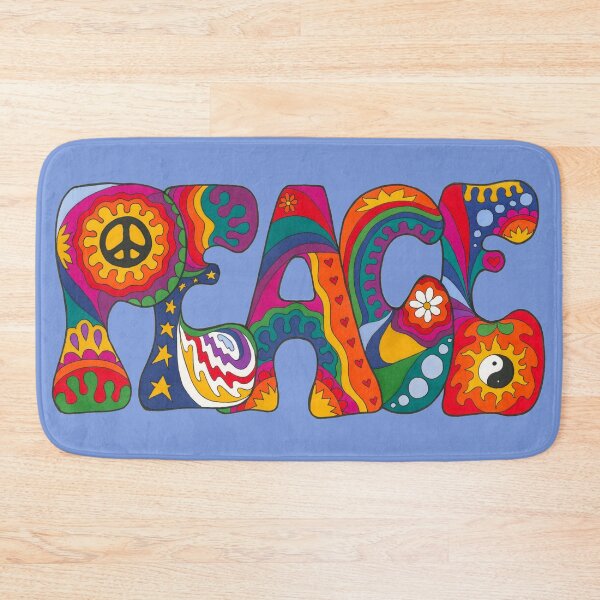 Item preview, Psychedelic Peace Word Art Blue- Retro Hippie Rainbow Groovy Peace Design designed and sold by Kellie Espie Art.