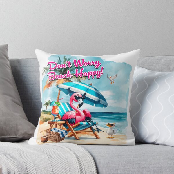 Item preview, Don't Worry Beach Happy! Flamingo designed and sold by Karen Wood.