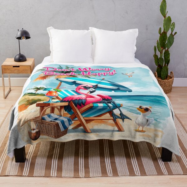 Item preview, Don't Worry Beach Happy! Flamingo designed and sold by Karen Wood.