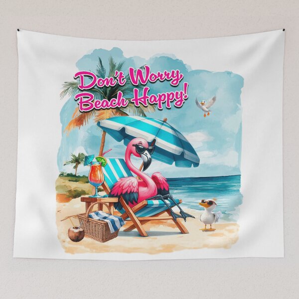 Item preview, Don't Worry Beach Happy! Flamingo designed and sold by Karen Wood.