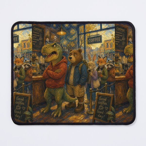 Item preview, Dinosaur Waiting In Coffee Shop - Funny Classical Painting Parody designed and sold by merchxwear.