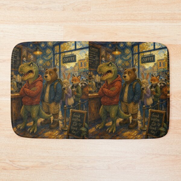 Item preview, Dinosaur Waiting In Coffee Shop - Funny Classical Painting Parody designed and sold by merchxwear.