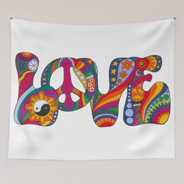 Item preview, Psychedelic Love Art White – Retro Hippie Rainbow Groovy Peace Design designed and sold by Kellie Espie Art.