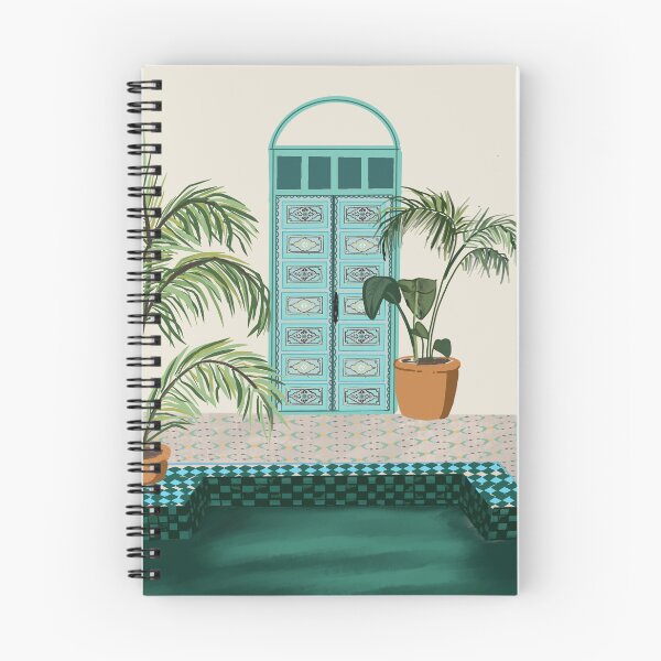 Item preview,  Moroccan Riad Door Digital Illustration — Green Teal Botanical Art Print designed and sold by Storiesoftheland.