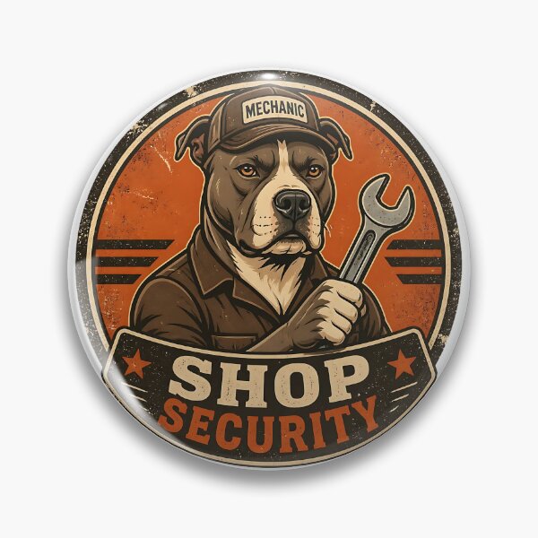 Item preview, Pitbull Shop Security - Vintage Retro Dog Dad Garage Badge designed and sold by Breed And Build.