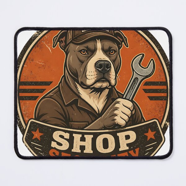 Item preview, Pitbull Shop Security - Vintage Retro Dog Dad Garage Badge designed and sold by Breed And Build.