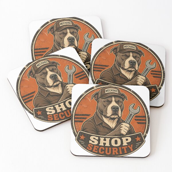 Item preview, Pitbull Shop Security - Vintage Retro Dog Dad Garage Badge designed and sold by Breed And Build.