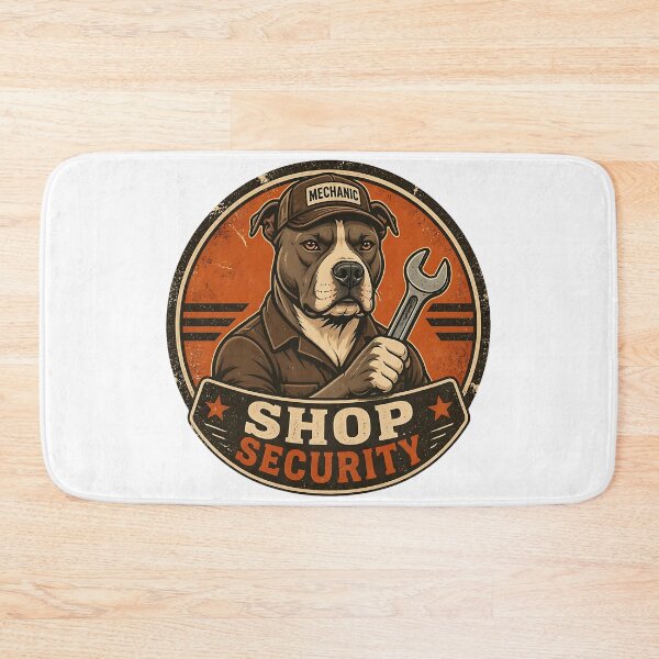 Item preview, Pitbull Shop Security - Vintage Retro Dog Dad Garage Badge designed and sold by Breed And Build.