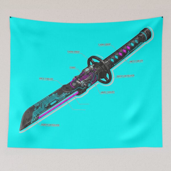 Item preview, Cyberpunk Katana Technical Blueprint Neon Art designed and sold by MarVan-Prints.
