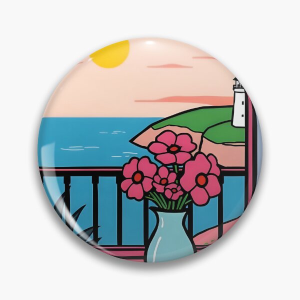 Item preview, Pink Coastal Balcony View with Lighthouse Art designed and sold by FnaneDriss.