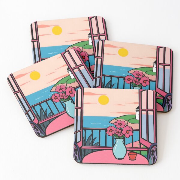 Item preview, Pink Coastal Balcony View with Lighthouse Art designed and sold by FnaneDriss.