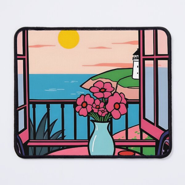 Item preview, Pink Coastal Balcony View with Lighthouse Art designed and sold by FnaneDriss.