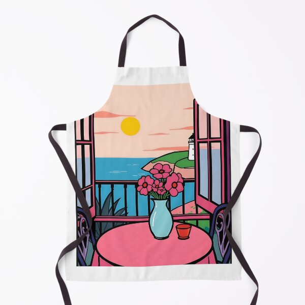 Item preview, Pink Coastal Balcony View with Lighthouse Art designed and sold by FnaneDriss.