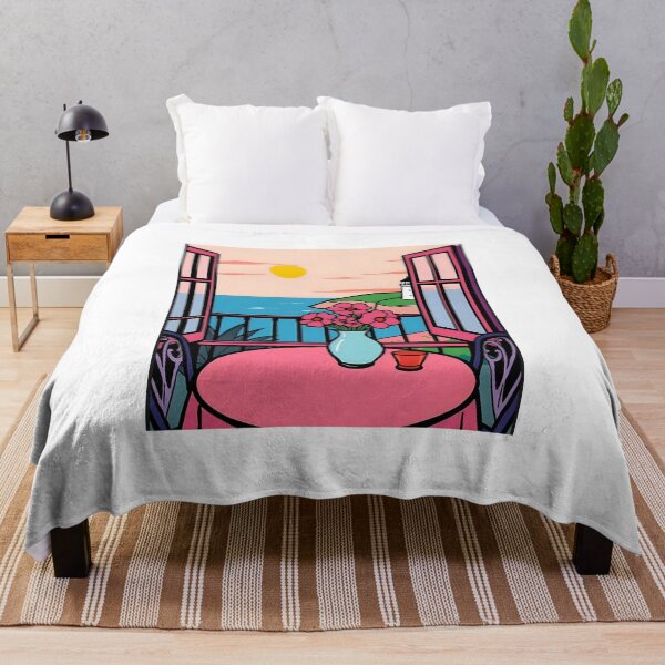 Item preview, Pink Coastal Balcony View with Lighthouse Art designed and sold by FnaneDriss.