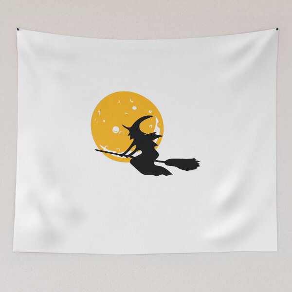 Item preview, Spooky Halloween Witch on Broomstick and Yellow Moon designed and sold by The Smartest Arts.