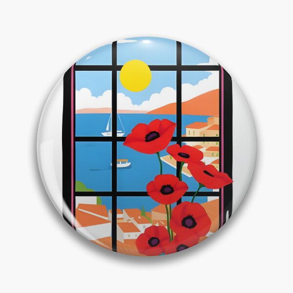Item preview, Coastal Window View with Red Poppies and Morning Coffee designed and sold by FnaneDriss.