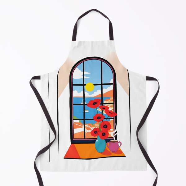 Item preview, Coastal Window View with Red Poppies and Morning Coffee designed and sold by FnaneDriss.