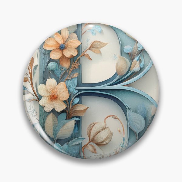 Item preview, Letter B initial, blue and beige monogram floral botanicals watercolor painting abstract style, flowers and leaves, neutral pastel colors designed and sold by navitalidesign.