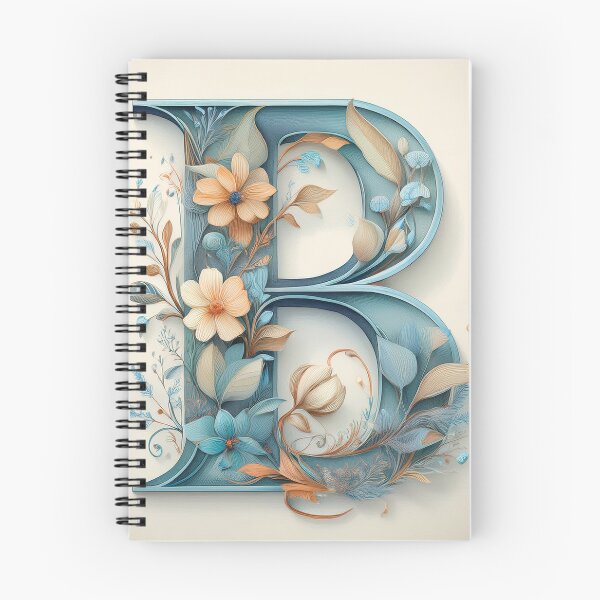 Item preview, Letter B initial, blue and beige monogram floral botanicals watercolor painting abstract style, flowers and leaves, neutral pastel colors designed and sold by navitalidesign.