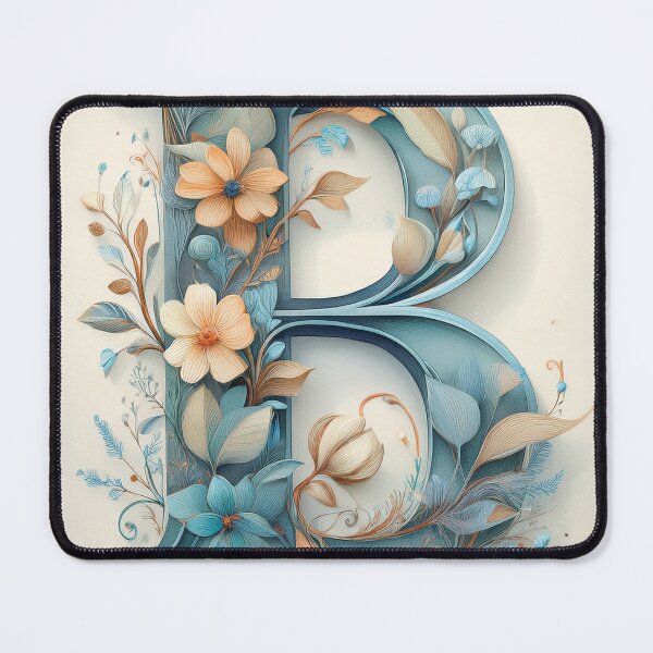 Item preview, Letter B initial, blue and beige monogram floral botanicals watercolor painting abstract style, flowers and leaves, neutral pastel colors designed and sold by navitalidesign.