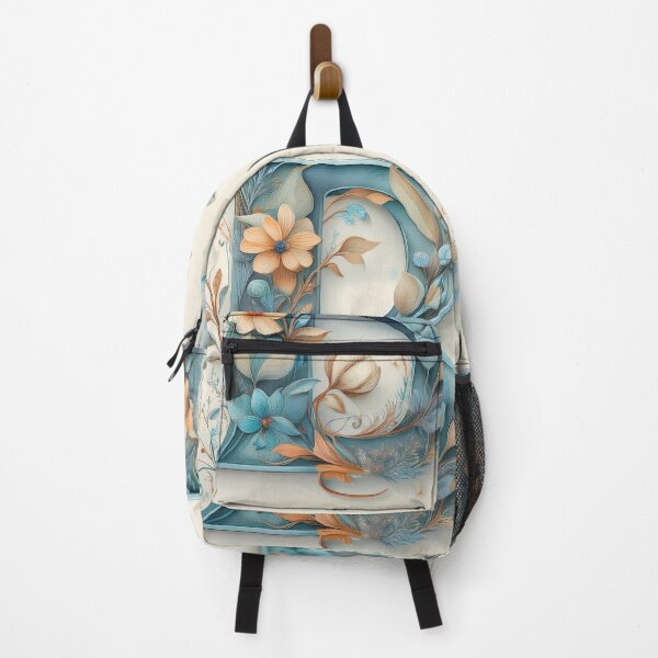 Item preview, Letter B initial, blue and beige monogram floral botanicals watercolor painting abstract style, flowers and leaves, neutral pastel colors designed and sold by navitalidesign.